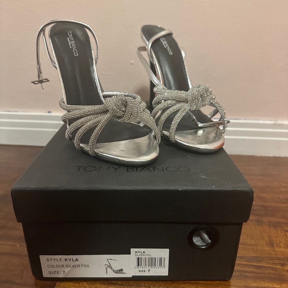 Tony Bianco Kyla Silver Foil Knotted Evening Sandals